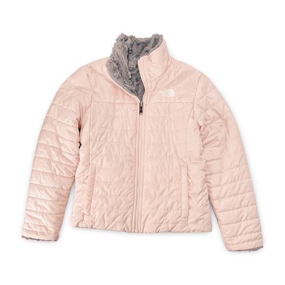 North Face Reversible Mossbud Swirl Jacket Girls M Fits Women XS Pink/Fur - Picture 2 of 15